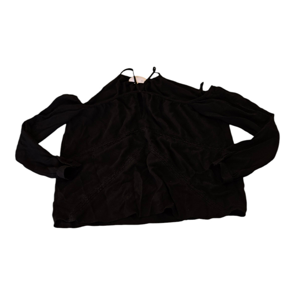 Roi XS Black Cold Shoulder Long Sleeve Pullover Shirt